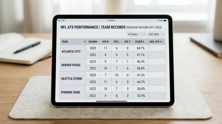 Tabelle mit ATS-Bilanzen verschiedener NFL-Teams über mehrere Saisons